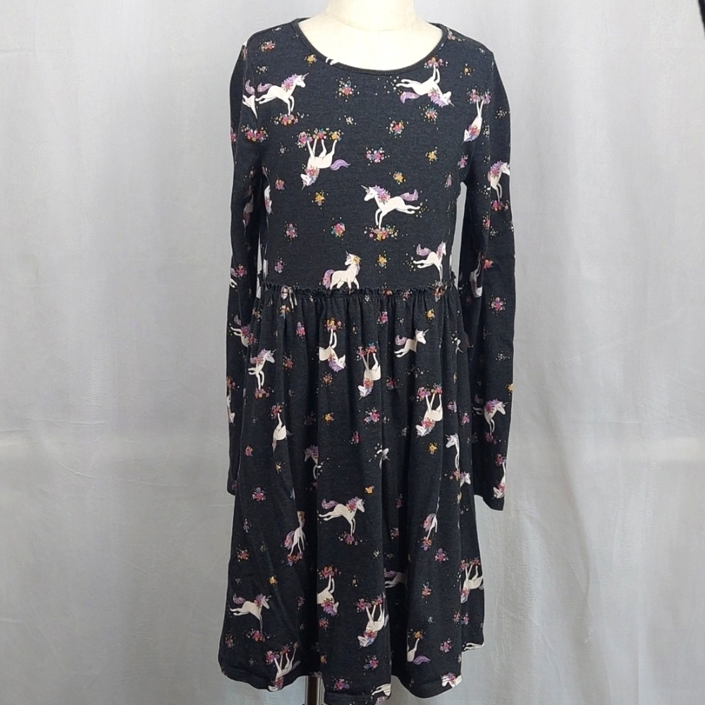 Jumping Beans Casual Long Sleeve Dress - black flower unicorn - Sz 12